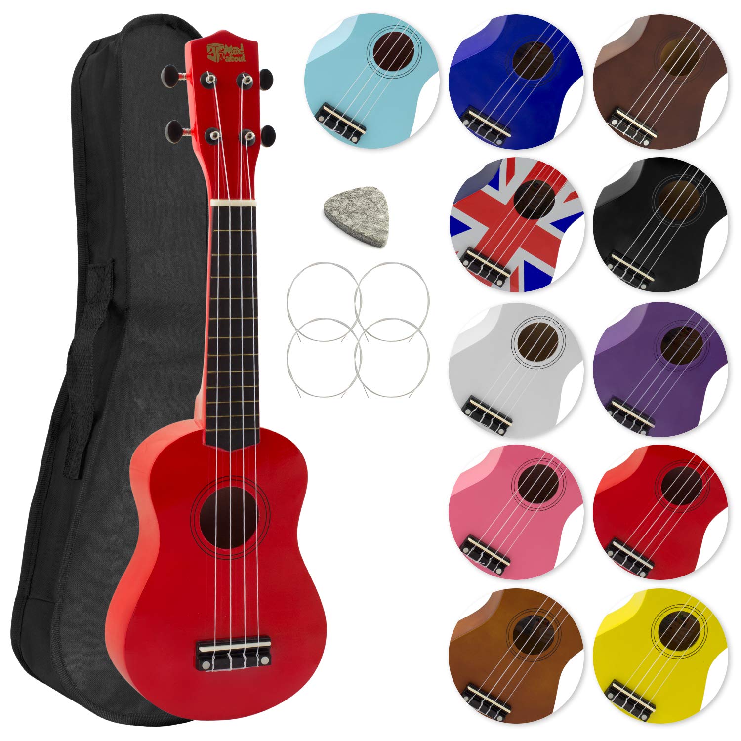 Mad About SU8 Soprano Ukulele in Red with FREE Gig Bag, Pick, and Spare Strings – Great for Schools and Beginners, Now With Carbon Black Strings for Improved Tuning