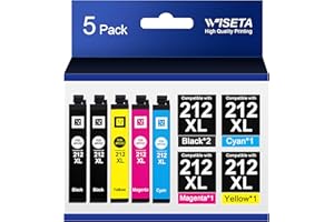 (Latest Chip) 212XL Ink Cartridges 5 Pack Remanufactured for Epson 212 Ink Cartridges 212XL 212 XL, High Capacity for Express