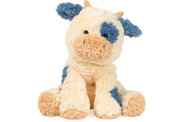 GUND Cozys Collection Cow, Stuffed Animal for Ages 0 and Up, Spring Decor Plush Toy, Cream/Blue, 10”