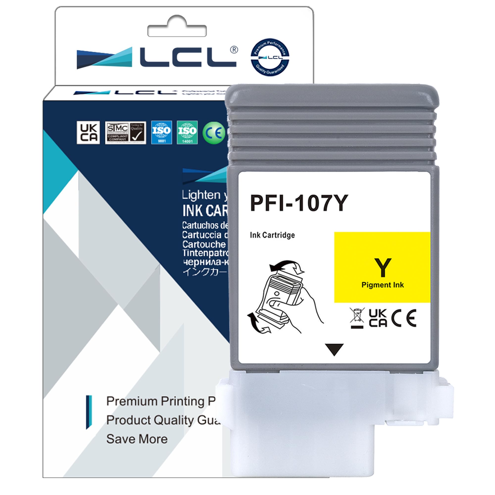 LCL PFI-107 Yellow 130ml Ink Cartridge Replacement for Canon PPFI-107 PFI-107Y PFI107Y for Canon ImagePROGRAF iPF670 iPF680 iPF685 iPF770 iPF780 iPF785 (1 Pack)