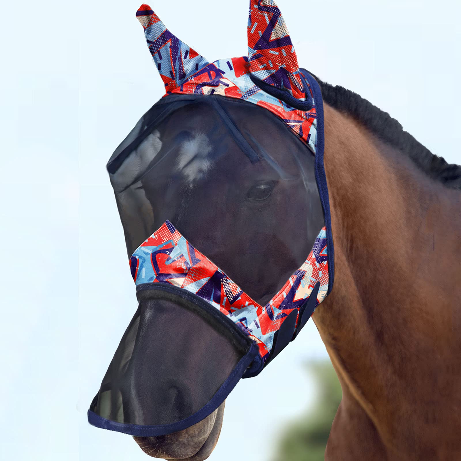Harrison Howard LumiVista Horse Fly Mask Long Nose with Ears UV Protection for Horse-Abstract Graffiti Full Size