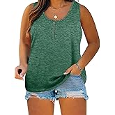 Womens Plus Size Tank Tops Summer Sleeveless Henley T-Shirts Tops Casual Button Down Tunics Shirts