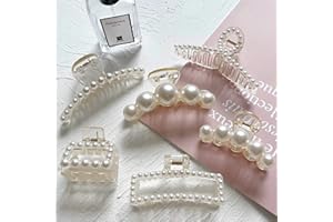 Sisiaipu 6 Pcs Large Pearl Claw Clips for Thick Hair for Wedding Nonslip Jaw Clips Hair Styling Gift And Accessories for Women and Girls, White