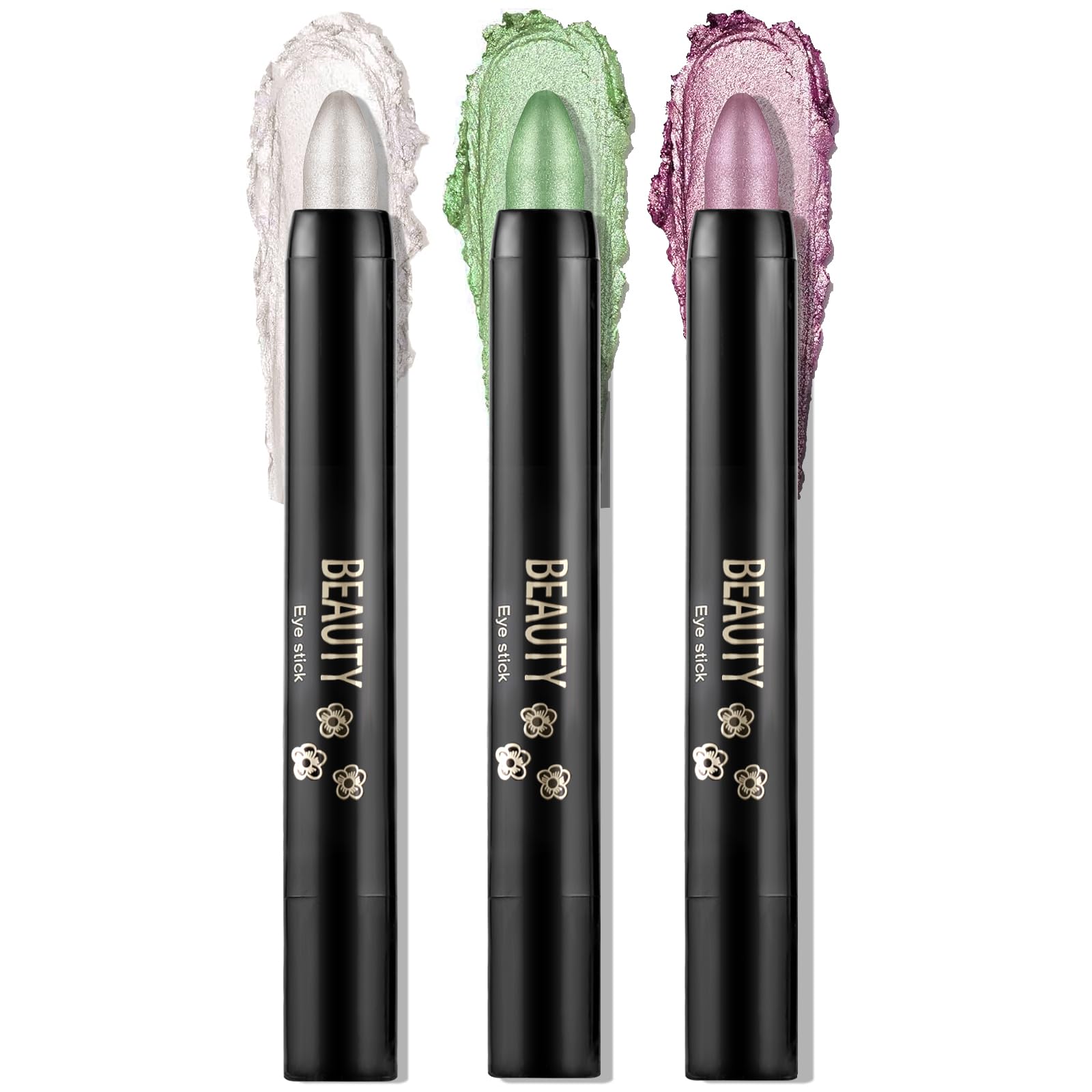 Boobeen 3PCS Cream Eyeshadow Pencil Crayon Waterproof Eyeshadow Brightener Stick Shimmer Eyeshadow Pen Create Glitter Eye Makeup, Easy to Use