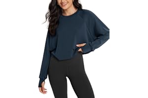 ODODOS Modal Soft Long Sleeve Cropped Sweatshirts with Thumb Hole for Women Crew Neck Pullover Crop Top