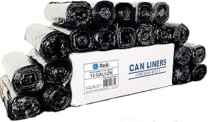 Reli. 13 Gallon Trash Bags, Black (1000 Count Bulk) Tall Kitchen Garbage Bags 13 Gallon - 16 Gallon, Bulk Trash Can Liners