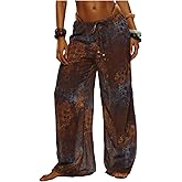 RoseSeek Women's Beach Cover Ups Drawstring Elastic Wide Leg Beach Pants Bathing Suit Cover Up for Swimwear