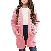 Ermonn Girls Kids Open Front Cardigans Sweaters Long Sleeve Knit Cute Sweater Outwears with Pockets for 5-14 Years