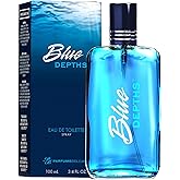 PB ParfumsBelcam Blue Depths Eau de Toilette Fragrance Spray - 3.4 Fl Oz. Fresh Aquatic Cologne for Men with Crisp Citrus, Wa