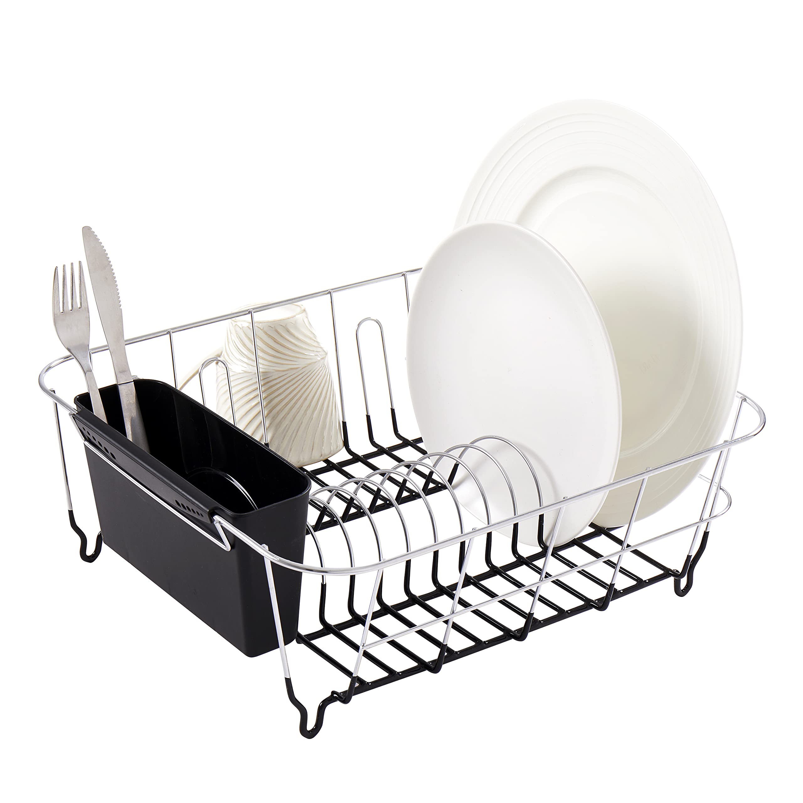 Sweet Home Collection 2 Piece Dish Drying Rack Set Drainer with Utensil Holder Simple Easy to Use Fits in Most Sinks, 14.5" x 13" x 5.25", Black (Pack of 12) Image