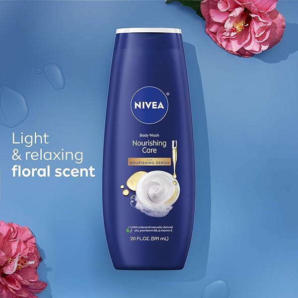 NIVEA NOURISHING CARE BODY WASH WITH NOURISHING SERUM, MOISTURIZING BODY WASH FOR WOMEN, ENRICHED WITH PROVITAMIN B5 AND VITAMIN E, 20 FL OZ BOTTLE