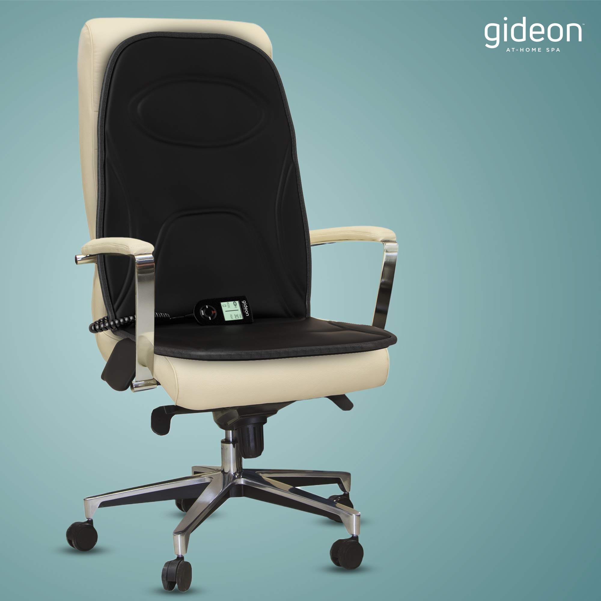 Gideon Powerful Vibrating Massager Seat Cushion for Back, Shoulder and Thighs with Heat Therapy / 8-Massaging Programs - Massage, Relax, Sooth and Relieve Thigh, Shoulder and Back Pain