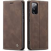 FCOZCKLOM Compatible with Samsung Galaxy S20FE 5G Case with Card Holder, Kickstand Protective Flip Folio Leather Wallet Case for Galaxy S20FE 5G 6.5 Inch (Coffee)