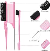 Qufiiry 3-Piece Hair Slick-Back Brush Set Pink – Edges & Teasing Brush view 3