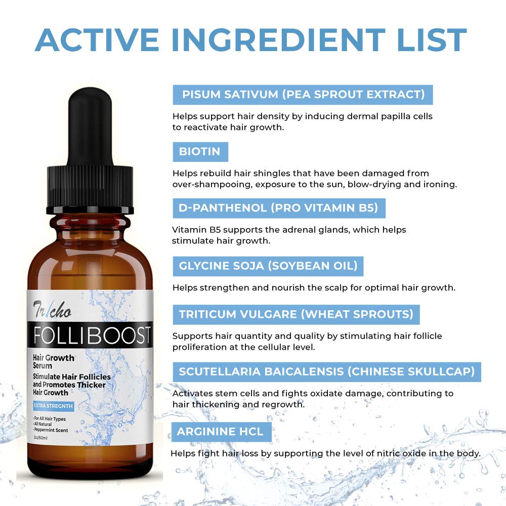 Tricho Labs: Folliboost Hair Growth Serum - Natural Formula with Biotin, AnaGain, Baicapil, Peppermint Oil and More for Thick, Full Hair - 2 oz. - Helps Fight the Signs of Hair Loss - Made in the USA : Beauty