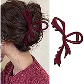 Red Hair Claw Clips for Women Valentine Velvet Bow Hair Clips for Thick Hair French Flocking Ribbon Shaped Hair Barrettes for Hair Styling Large Retro Hair Claw Non-slip Elegant Hair Accessories 1Pcs