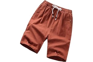 GUNLIRE Big Boy's Linen Shorts Summer Drawstring Elastic Waist Casual Shorts for Boys with Pockets