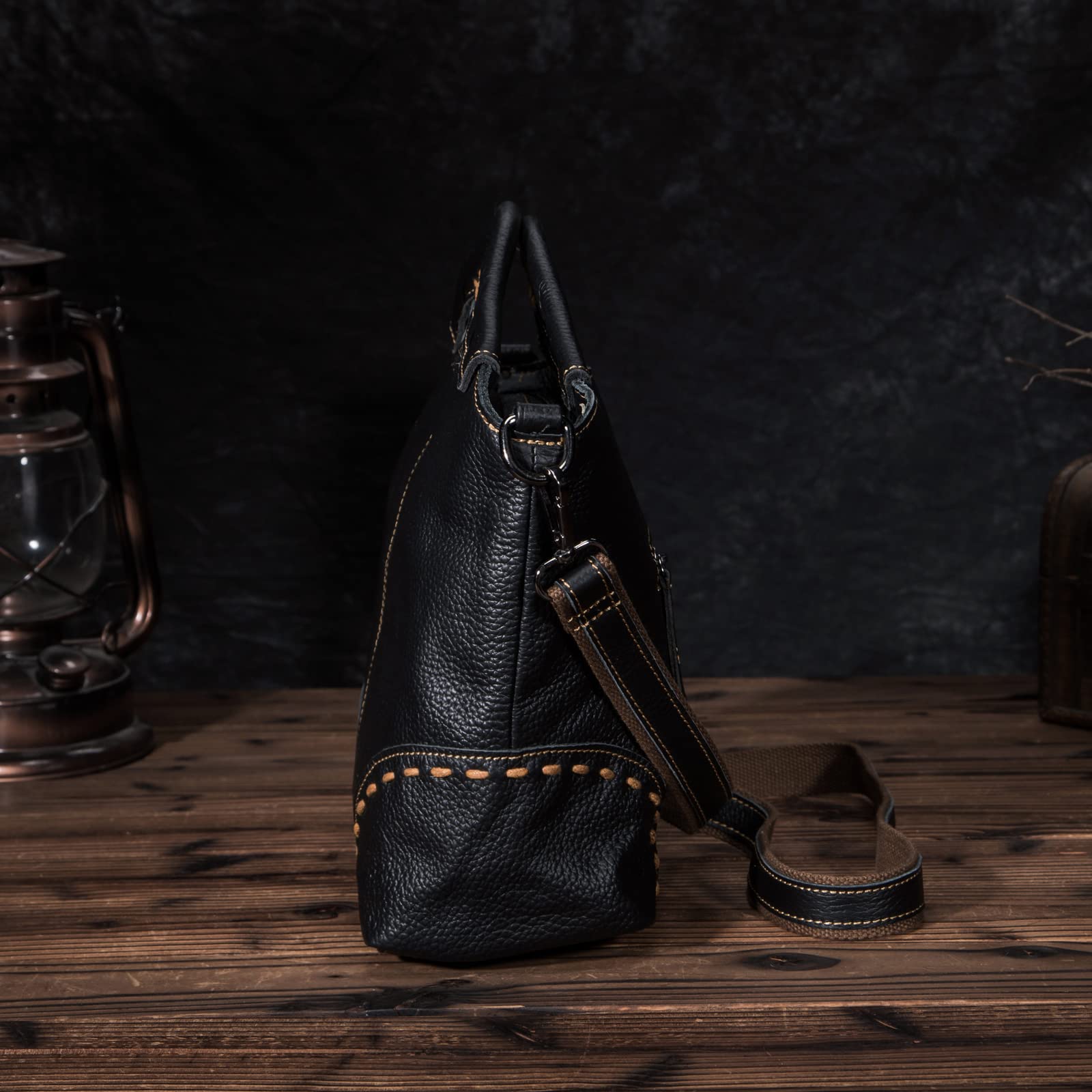 Le'aokuu Womens Genuine Real Leather Vintage Shoulder Handbags Crossbody Messenger Tote Bag Satchel Purse (Black)