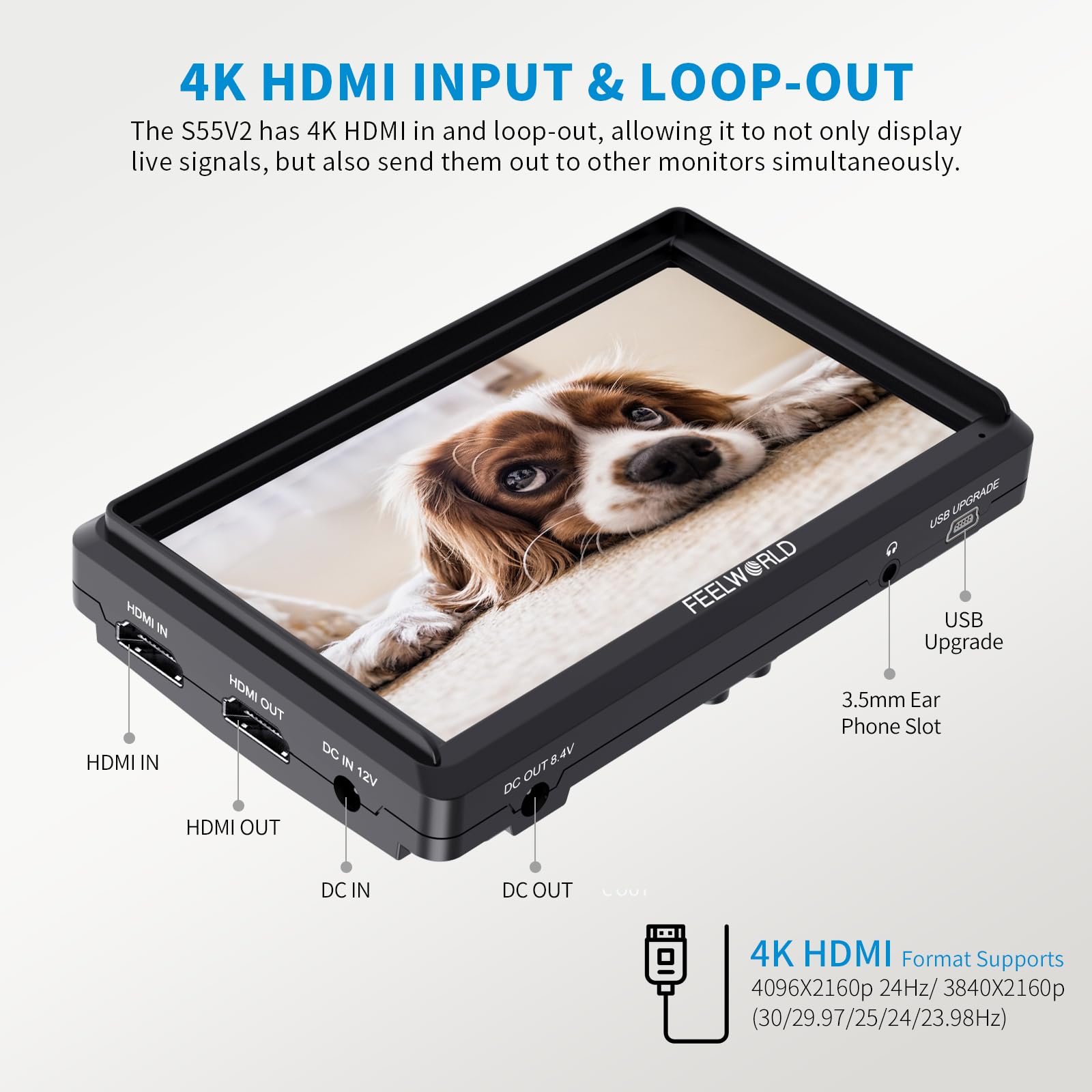 FEELWORLD S55 V3 6 inch Camera DSLR Field Monitor with F550 Battry 2200mAh and Case, Small Full HD 1920x1080 IPS LUT Video Peaking Focus Assist with 4K HDMI 8.4V DC Input Output Include Tilt Arm