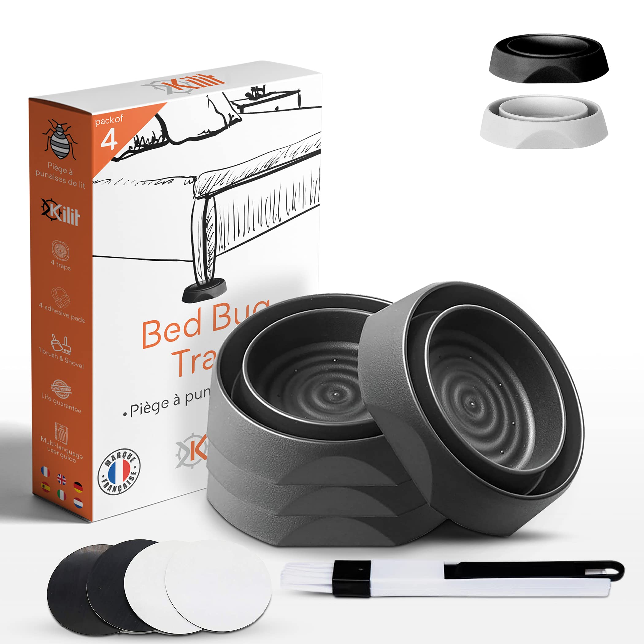 KALIGEN Bed Bug Traps [Kit of 4] Black - Interceptor Anti Bed Bugs Professional - Bed Protection Eco-Friendly Pesticide Free