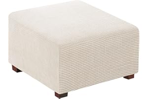 Flamingo P Stretch Ottoman Cover Square Ottoman Slipcovers Furniture Protector Folding Storage Stool Furniture Protector Soft Slipcover with Elastic Bottom - Ivory