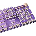 TISHLED Typewriter Style Mechanical Gaming Keyboard White LED Backlit 104-Key NKRO Pink Switches Retro Round Keycaps Golden Ring Volume Knob Metal Panel Wired USB-C Detachable Cable, Purple