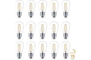 Brightech Ambience PRO Replacement Plastic LED Light Bulbs, 2 Watt Vintage LED Edison Bulbs, 2500K Warm White Dimmable Outdoor String Lights Bulbs, E26 Base - 15 Pack
