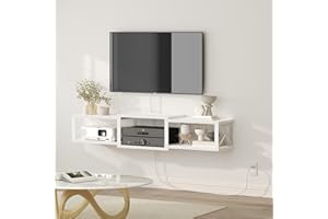MAHANCRIS Floating TV Stand with Power Outlet, Wall-Mounted Entertainment Console Center with Storage, Floating TV Shelf for 