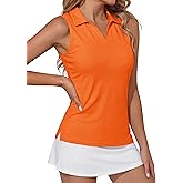 TACVASEN Womens Golf Shirt Sleeveless UPF 50+ Polo Shirts Collared Tennis Tops V Neck Athletic Workout Tank Quick Dry