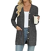 MLXSJ Women's Long Sleeve Cardigan Lightweight Button Down Open Front Casual Cardigans with Pockets