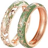 UJOY Cloisonne Indian Bangle Colored Crystal Plated Hinge Cuff Bracelet Hollowed Bird Enamel Jewelry Gift 55C49