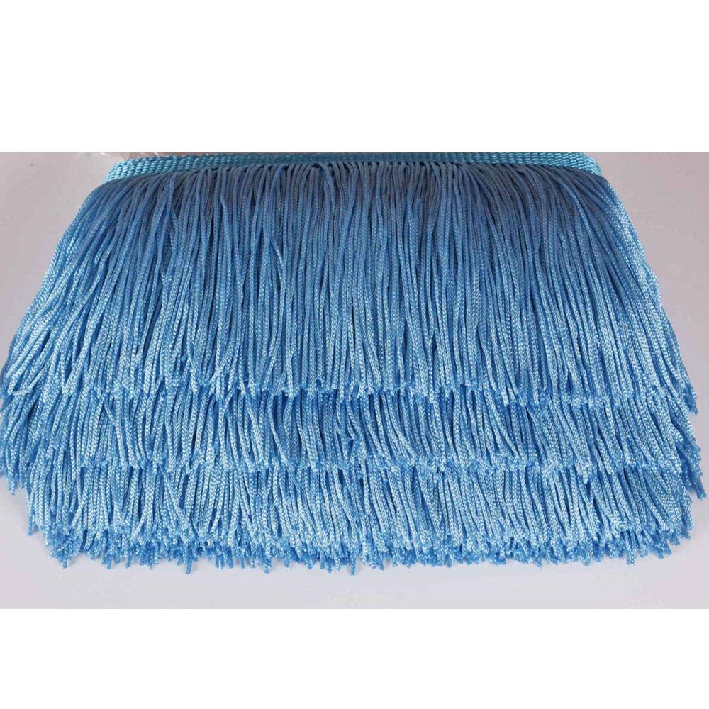 Fringe Trim Lace Polyerter Fibre Tassel 4 inch（″） Wide 10 Yards Long for Clothes Accessories and Latin Wedding Dress and DIY Lamp Shade Decoration BlackWhiteRedGoldBluePinkGrey(Lake Blue, 4 inch)