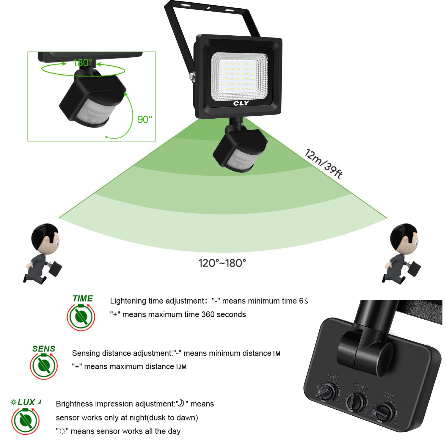 Projecteur Solaire Exterieur Avec Détecteur, CLY Lampe Solaire Extérieur Avec Détecteur de Mouvement, 60 LED Spot Solaire Exterieur Détecteur, Eclairage Solaires Extérieur 400 Lumen, Étanche IP 66 Pour Gazon, Jardin, Patio