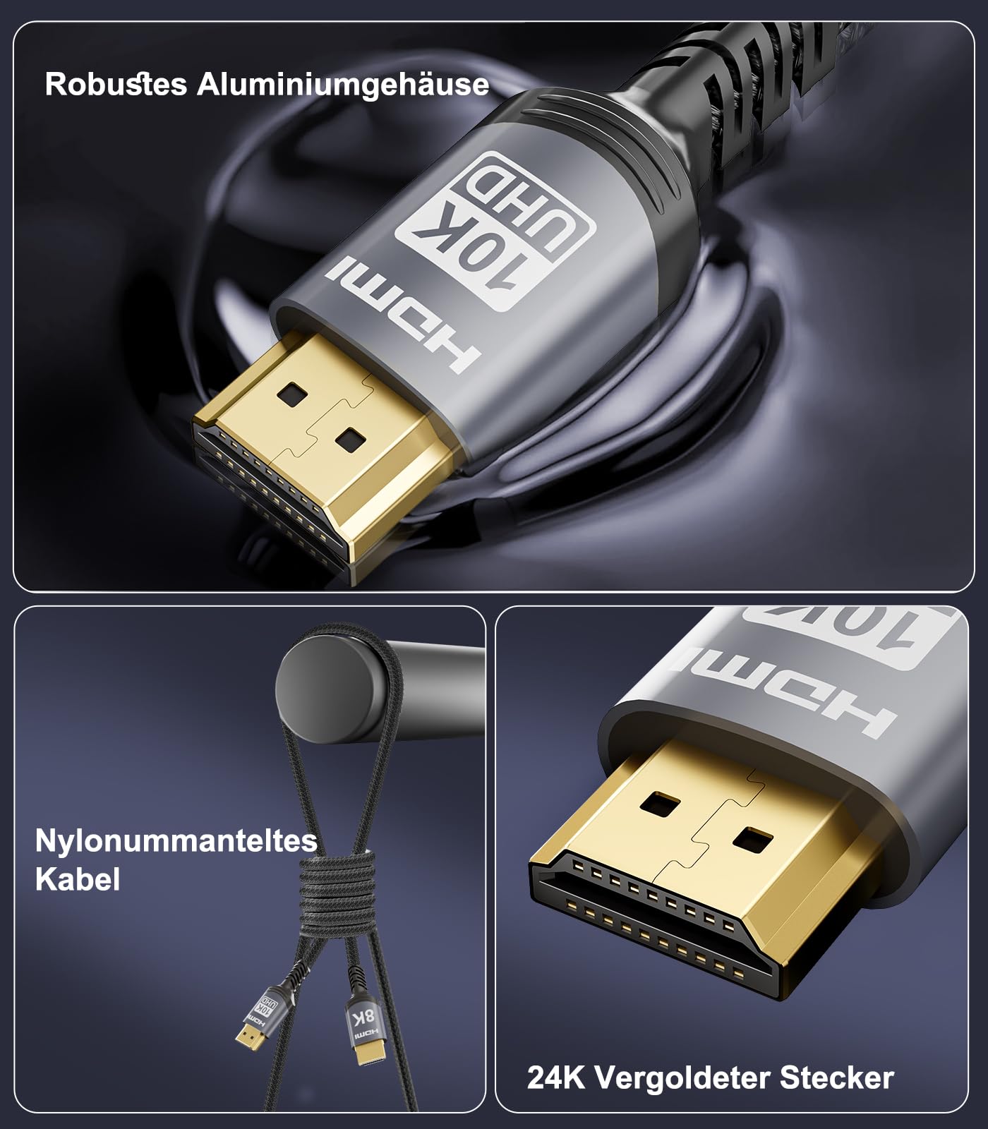 Sniokco 10K 8K 4K HDMI 2.1 Kabel 1.5Meter, Zertifiziert 48Gbps Ultra High Speed HDMI® Kabel 0.01ms 4K 240Hz 165Hz 120Hz 8K 60Hz eARC Netflix HDCP 2.3 2.2 DTS:X HDR10+ TV Monitor Projektor Roku 8