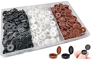 Persberg 180Pcs Colorful Pieces Hinged Screw Cover Caps Plastic Screw Caps Fold Screw Snap Covers Washer Flip Tops (Black, White, Brown) 286