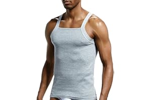 Zhiweikm Men's G-Unit Style Square Cut Tank Tops Cotton Comfort Stretch Workout Vest Wife Beater