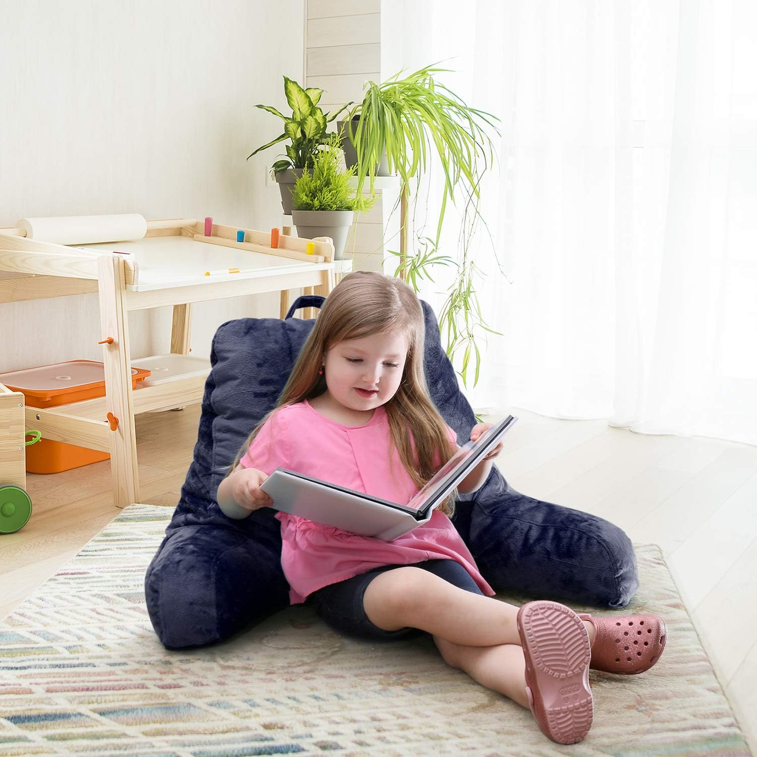 Nestl Reading Pillow, Medium Bed Rest Pillow with Arms for Kids Teens & Adults – Premium Shredded Memory Foam TV Pillow - Navy Blue: Home & Kitchen