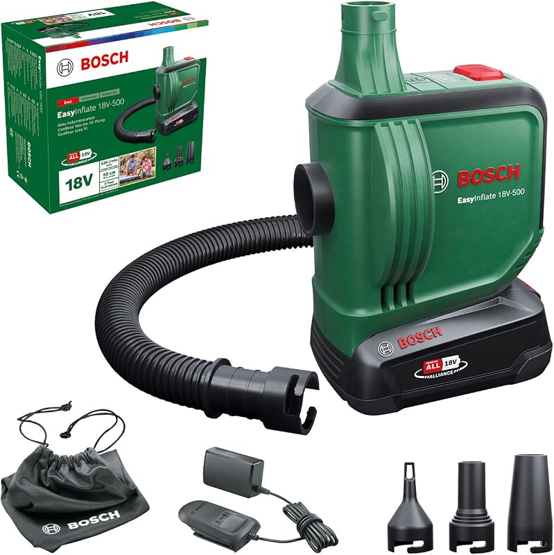 bomba de ar alimentada por bateria/bomba de ar para tapete insuflável EasyInflate 18V-500 (1 x bateria de 2,0 Ah; sistema de 18 V; para inflar ou desinflar camas insufláveis, piscinas ou brinquedos; na caixa)