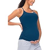 THE GYM PEOPLE Women's Maternity Tank Tops Racerback Pregnancy Ruched Sleeveless Yoga Workout Shirts with Removable Padded