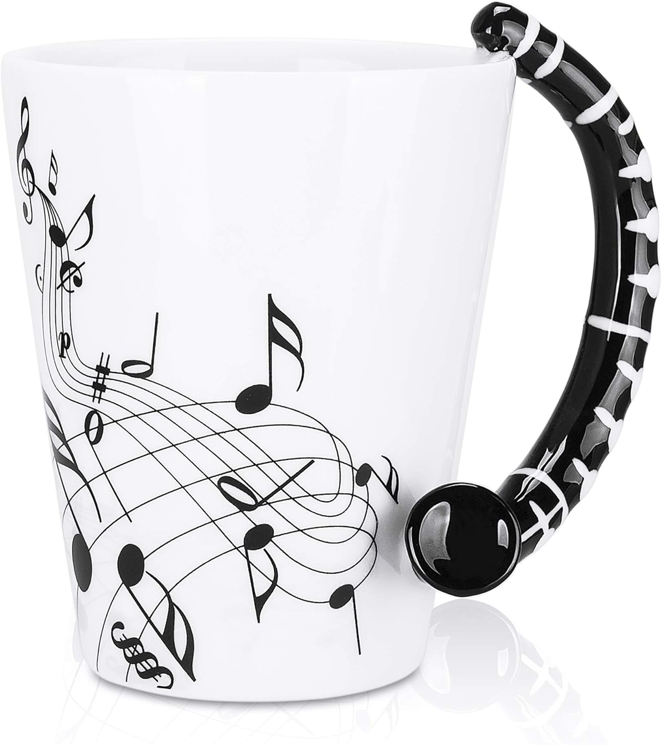 LanHong 13.5 oz Clarinet Mug Musical Notes Design Coffee Cup Ceramic Music Clarinet Cup Gift for Friend
