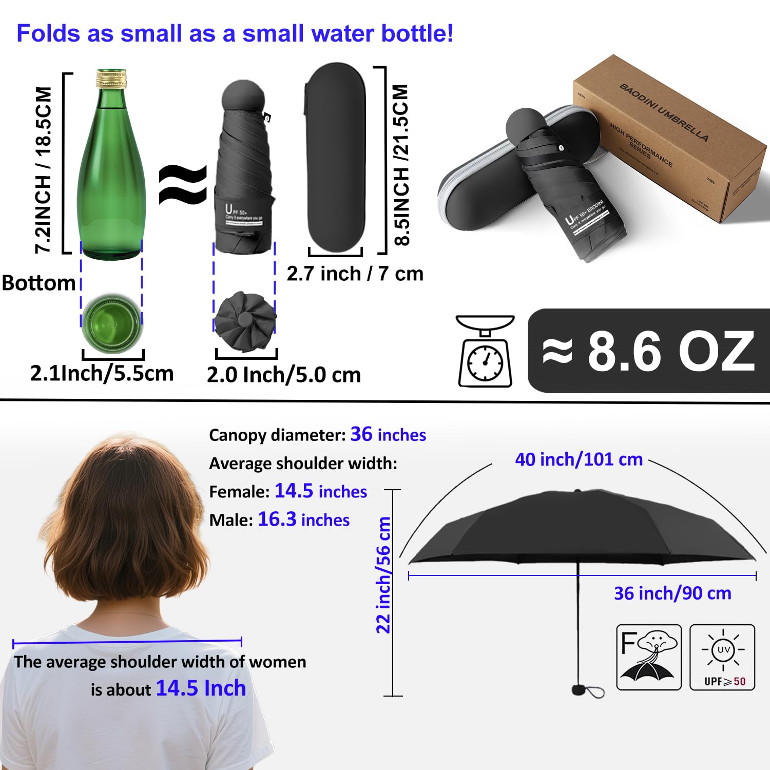 BAODINI Travel Essentials Mini Umbrella for Purse With Case Small Compact UV Sun Protection Lightweight Tiny Pocket Manual Open Close Umbrella for Women Kids and Men Fit Purse Backpack