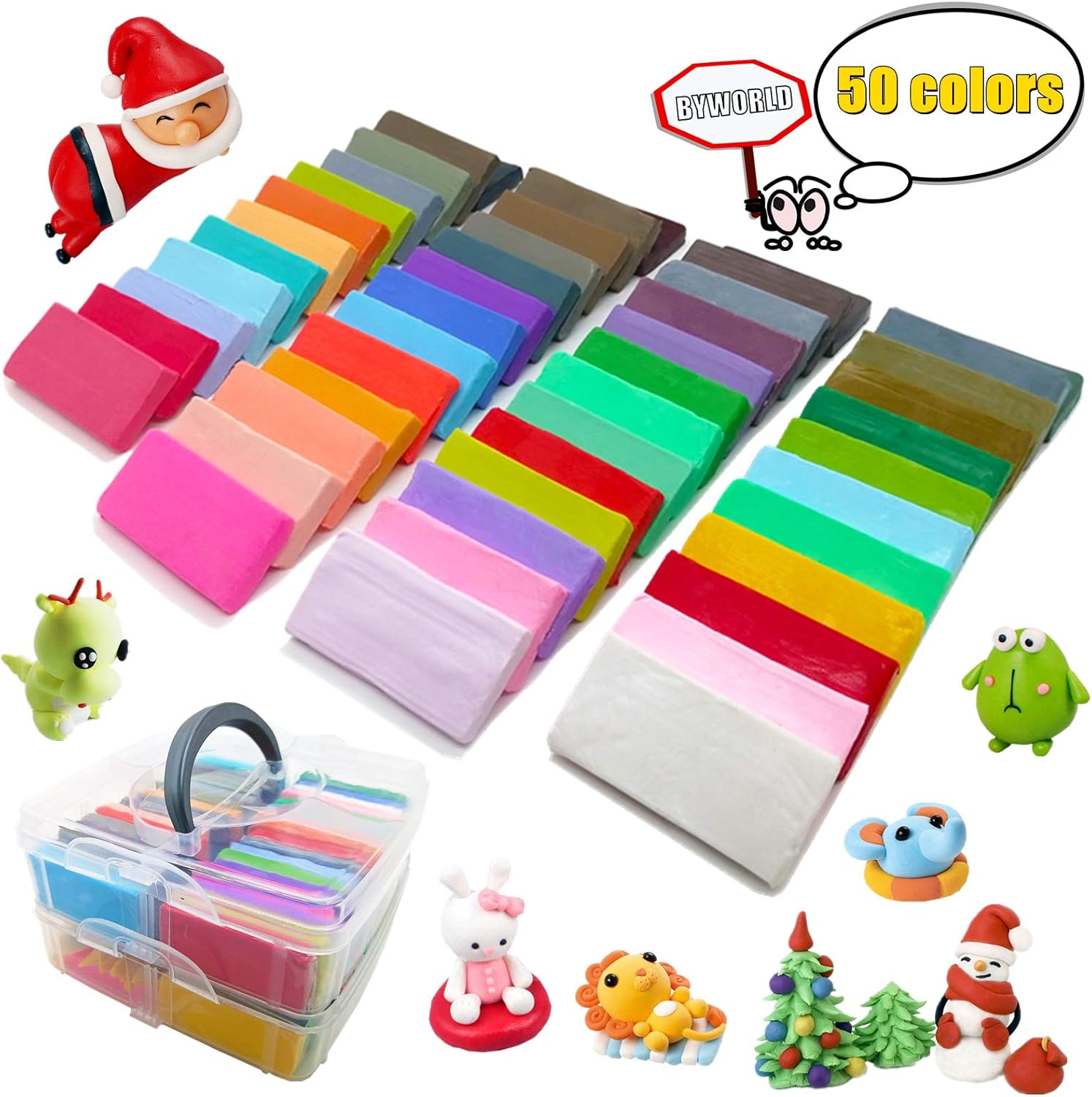 50 Colors Polymer Clay, BYWORLD Modeling Clay Oven Bake Clay with 19 Sculpting Clay Tools and Accessories, Soft Modeling Clay Earring Making Kit for Kids, Starter, Adults, Ideal DIY Gift for Kids
