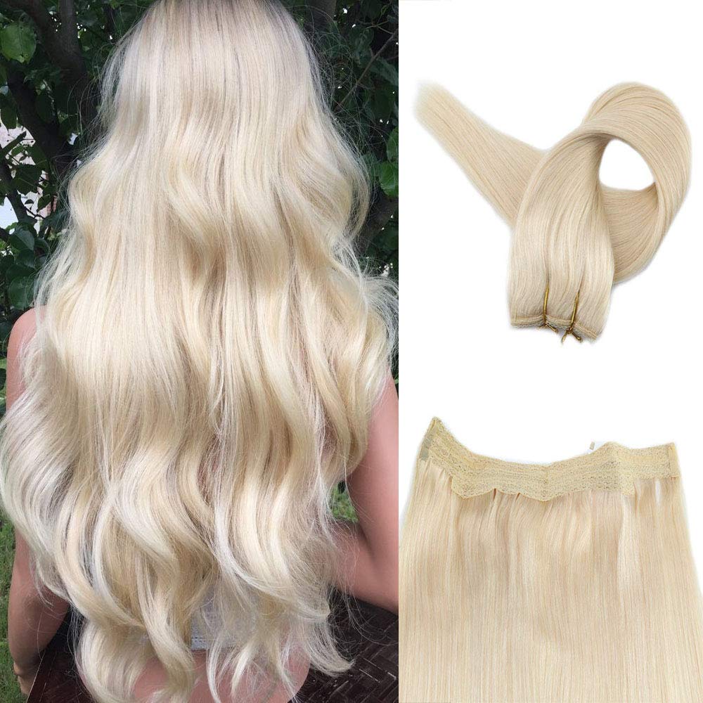 Amazon Com Fshine 16 Human Hair Extensions Halo Blonde Remy Hair