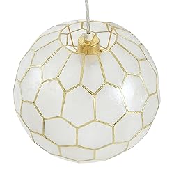 Creative Co-Op Honeycomb Globe Light, Capiz White