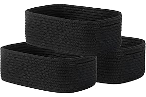 KALLAX Small Woven Basket, 12 x 8 x 4.5 Inches, Storage Basket for Organizing, Cute Small Rope Shelf Closet Cube Storage Bins Baskets for Shelves, Dog Toy Gift Baskets Empty, 3 Packs, Black