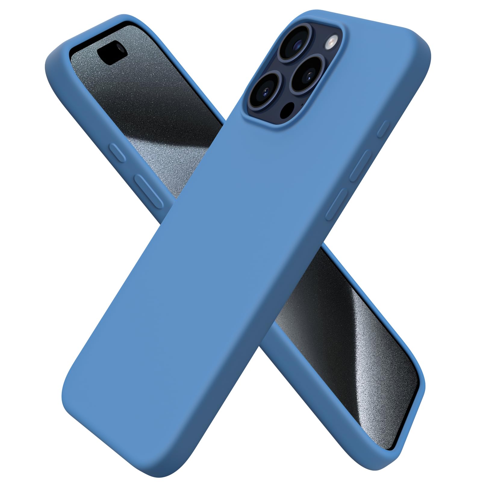 Photo 1 of ORNARTO Compatible with iPhone 15 Pro Max Case 6.7", Slim Liquid Silicone 3 Layers Soft Gel Rubber Shockproof Protective Phone Case with Anti-Scratch Microfiber Lining-Blue