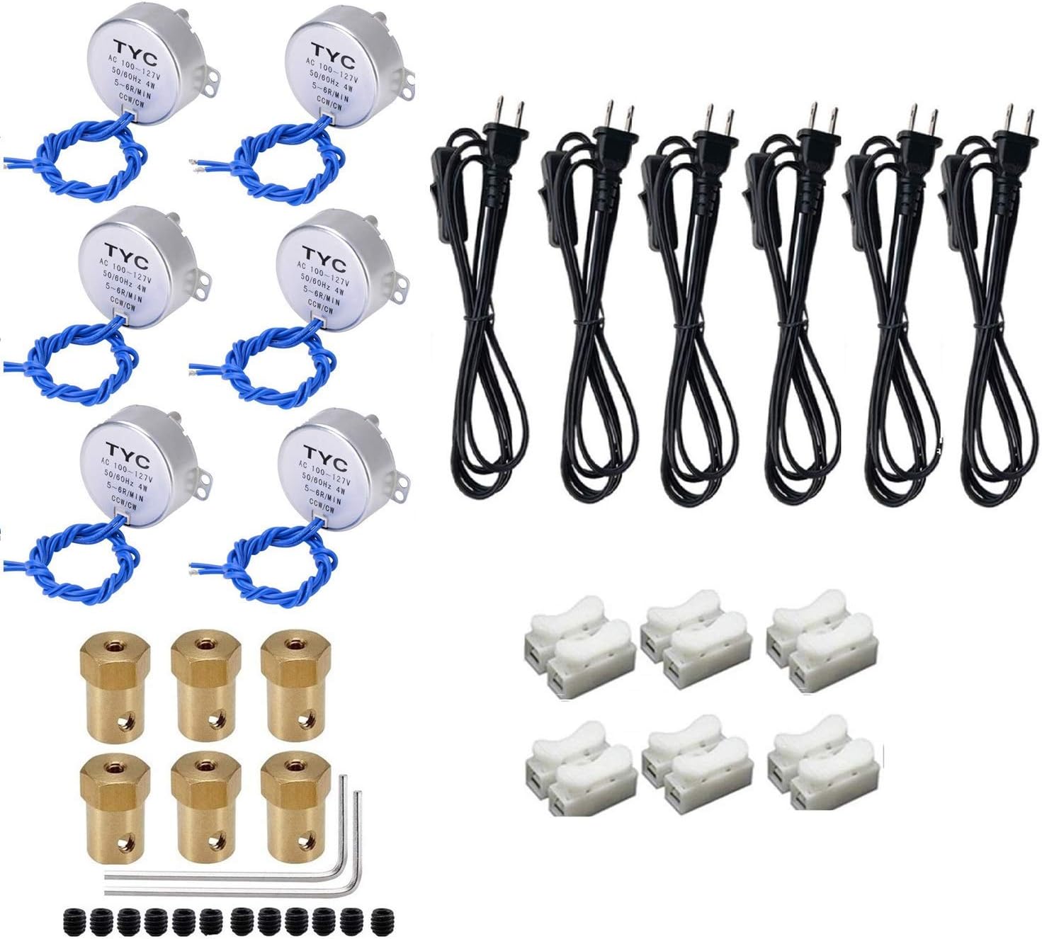 6PCS Synchronous Motor Turntable Motor 50/60Hz AC100~127V CCW/CW 4W 7mm Flexible Coupling Connector 6ft Power Cord for Cup Turner, Cuptisserie, Tumbler Turner Guide Motor (5-6RPM) - - 