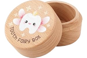 KINBOM Tooth Fairy Box, Wooden Tooth Holder Tooth Cute Tooth Keepsake Box Tooth Storage Box Baby Tooth Saver Container Box for Kids Boys and Girls(Style 2)