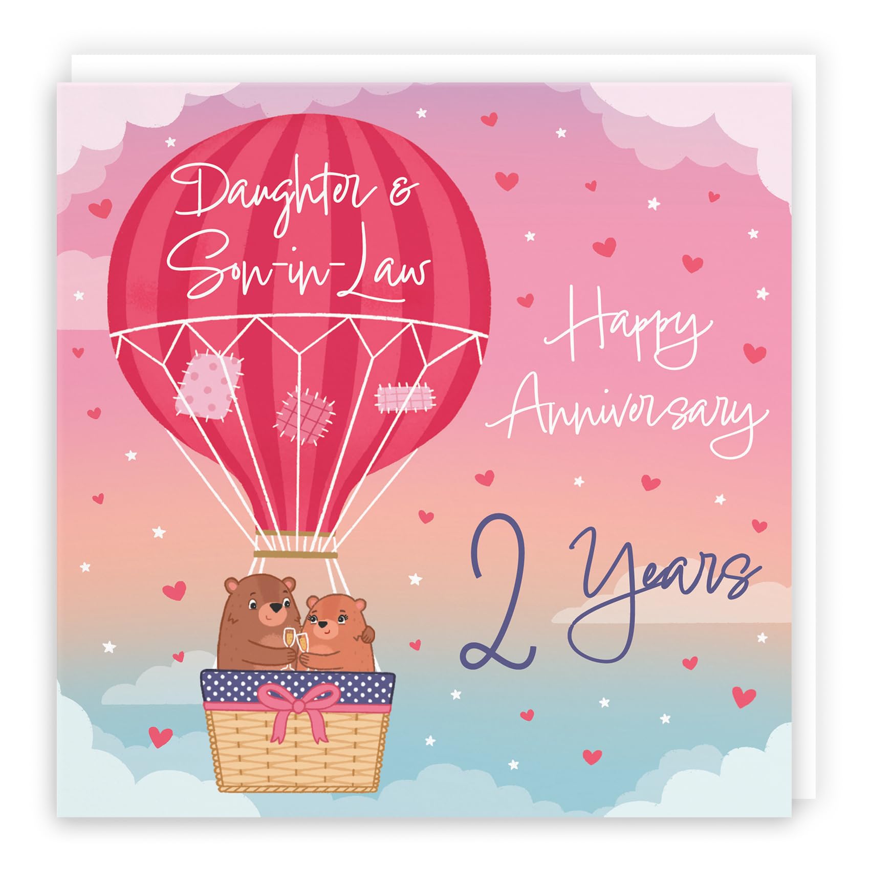 Hunts England - 2nd Daughter And Son-in-Law Hot Air Balloon Anniversary Card - Cute Bears - Luxury 2nd Anniversary Card For Daughter And Son-in-Law - Daughter And Son-in-Law 2nd Anniversary Card — image 1