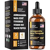 Maca Root Liquid Drops with Ashwagandha and Fenugreek - 60 Day Servings - Focus, Energy and Performance - Liquid Multivitamin for Women and Men - Adapto Drive, Vegan Drops